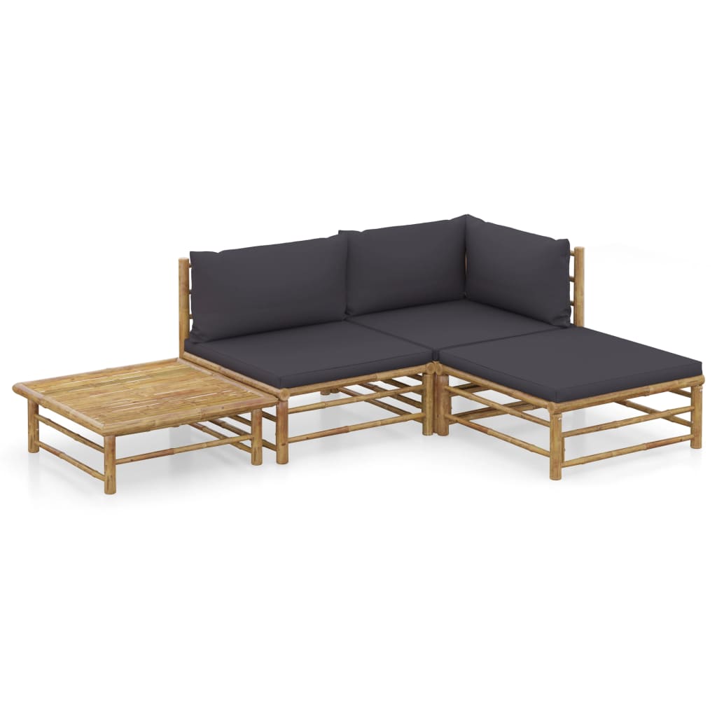 garten sitzgruppe bambus 4 Piece Bamboo Garden Lounge Set with Grey Cushions