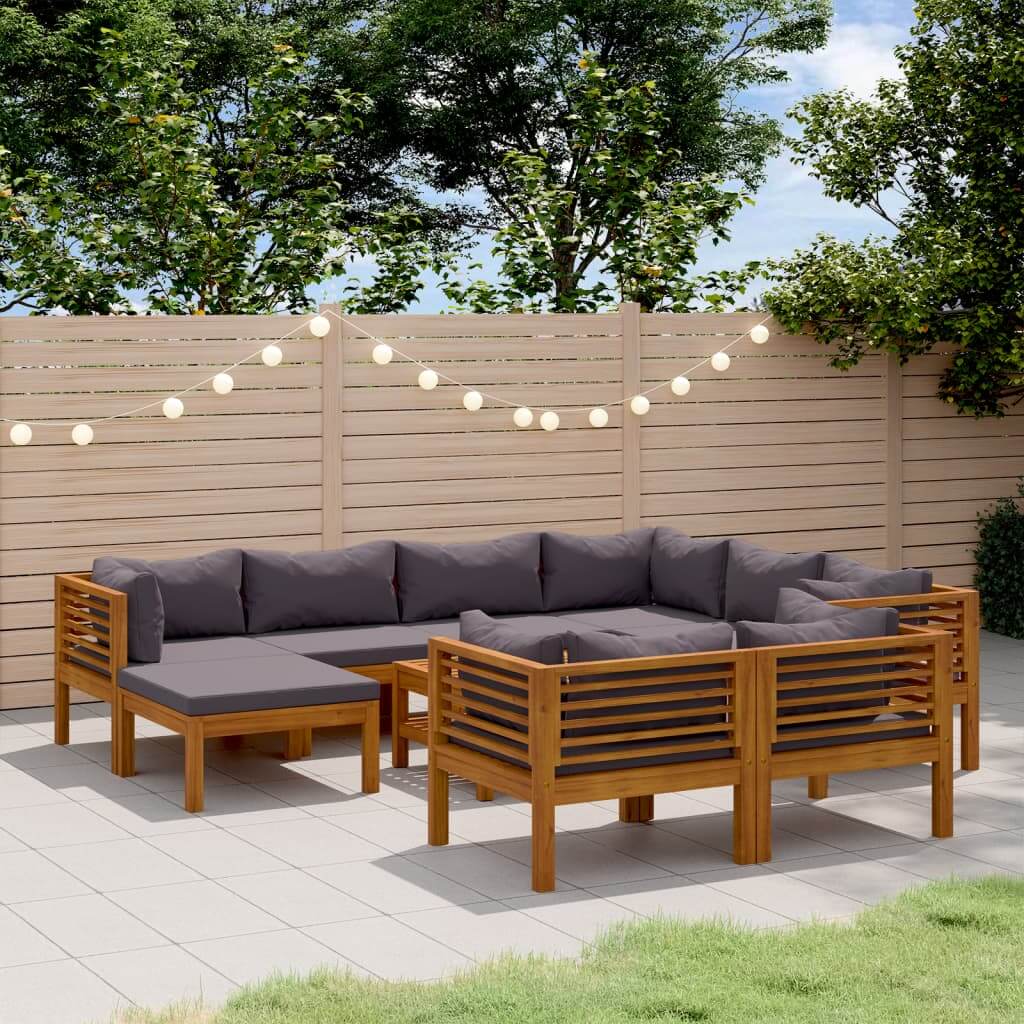 10 Piece Garden Lounge Set with Cushion Solid Acacia Wood - Technical View