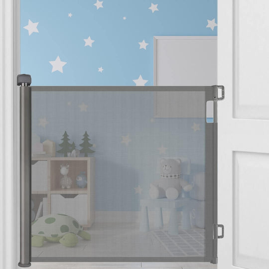 Exclusive Gift: Baby Safety Door Barrier for Your Home in a child's room with stars and toys.
