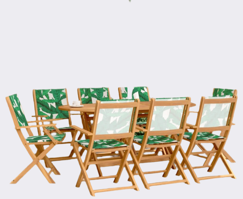 VidaXL Folding Garden Chairs 8 pcs Green Fabric and Solid Wood