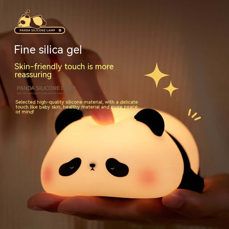 Cute panda silicone lamp with skin-friendly touch, perfect for kids' bedrooms and nighttime comfort.