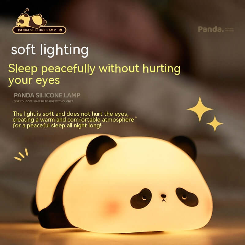 Cute panda silicone lamp providing soft lighting for a peaceful sleep, designed for kids' bedrooms.