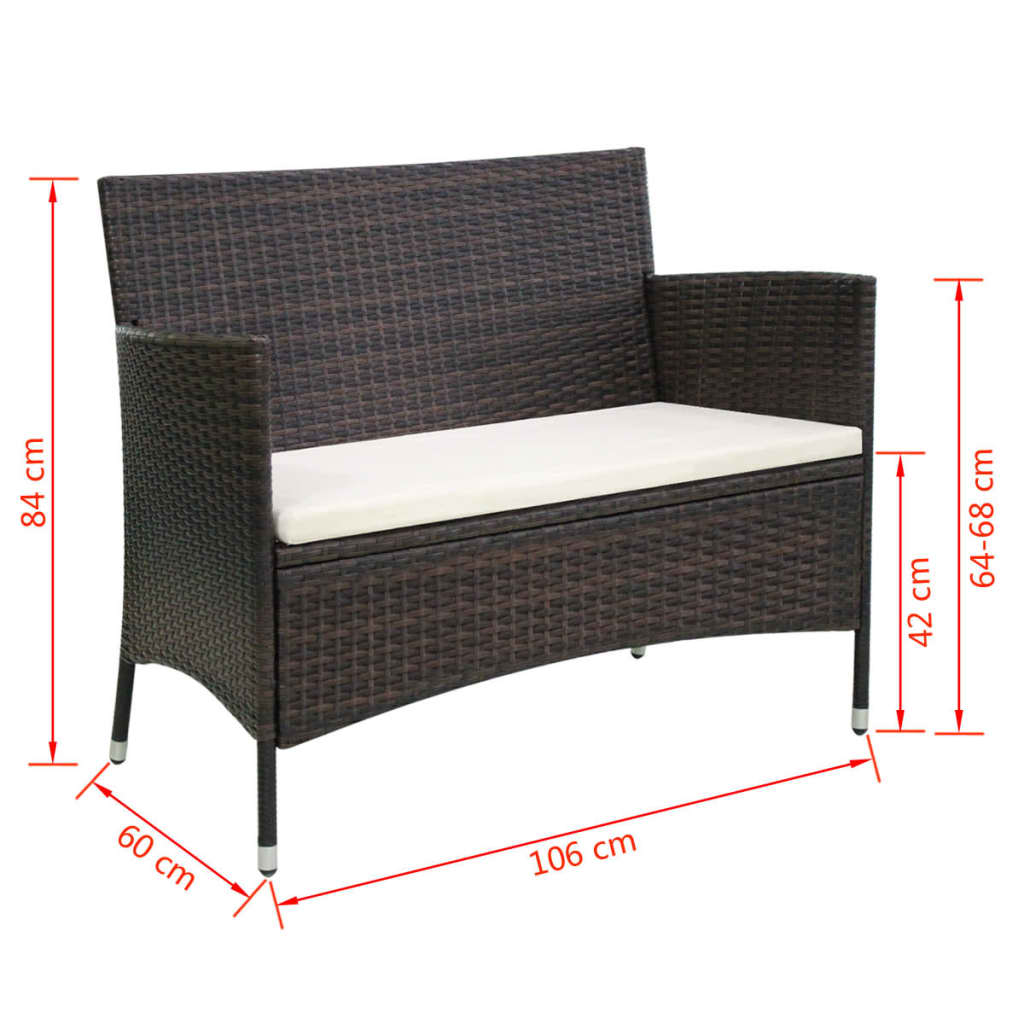 Rattan garden bench 106 cm with cushion, outdoor furniture for patio, weather-resistant design, stylish and durable.