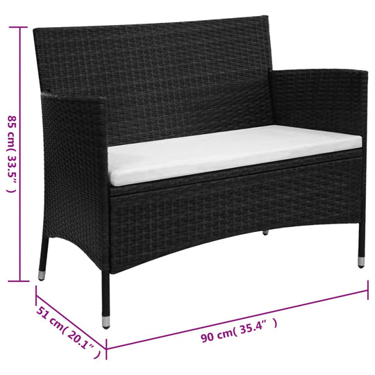 Garden Bench 90 cm Poly Rattan Black