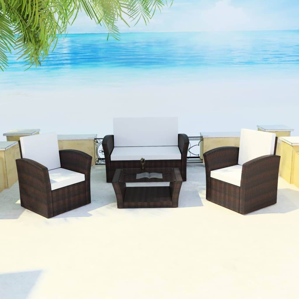 4 Piece Garden Lounge set with Cushions Poly Rattan , Furniture -> Outdoor Furniture -> Outdoor Furniture Sets