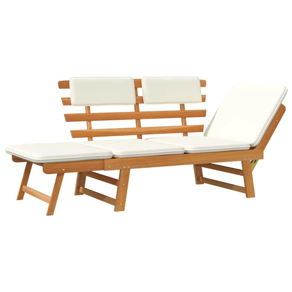 Garden bench with cushions, 2-in-1 solid acacia wood, stylish outdoor furniture, convertible sun lounger and day bed.