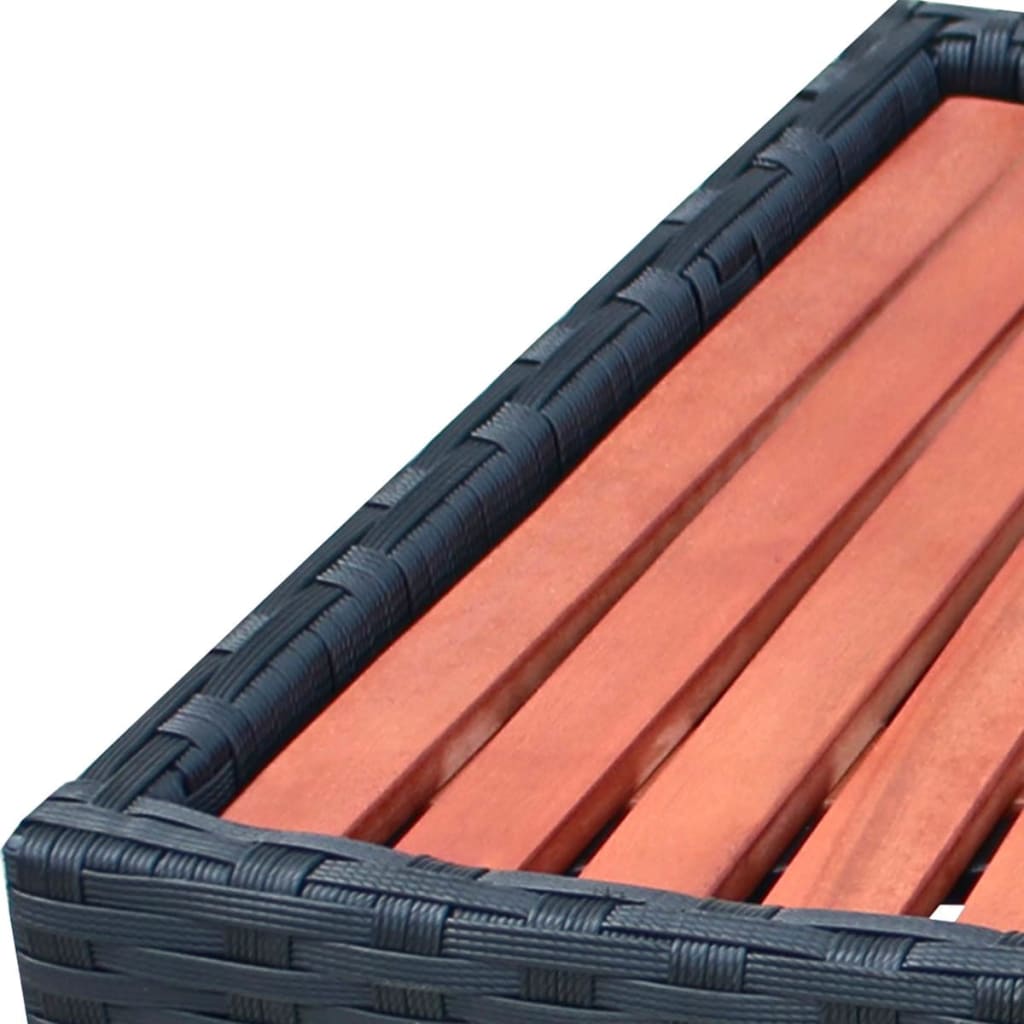 Close-up view of the weatherproof poly rattan spa step with eucalyptus hardwood slats, perfect for outdoor furniture settings.