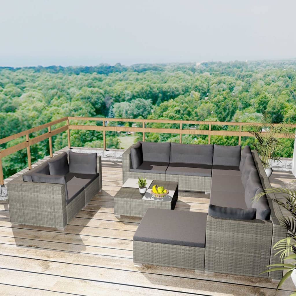 10 Piece Garden Lounge Set with Cushions Poly Rattan , Furniture -> Outdoor Furniture -> Outdoor Furniture Sets , Durable,eligant,Furniture -,gray,Home & Garden -,Modern Design,new-305021,Outdoor Furniture -,Outdoor Furniture Sets,poly rattan