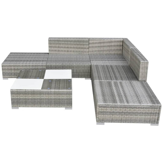 6 Piece Grey Poly Rattan Garden Lounge Set with Cushions and Coffee Table for Outdoor Use