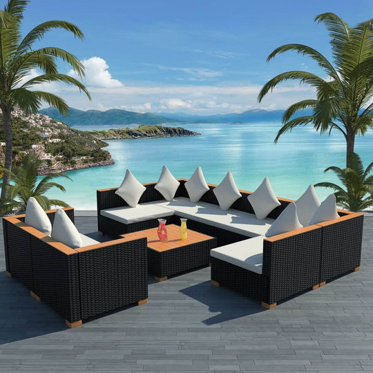 9 Piece Garden Lounge Set with Cushions Poly Rattan , Furniture -> Outdoor Furniture -> Outdoor Furniture Sets