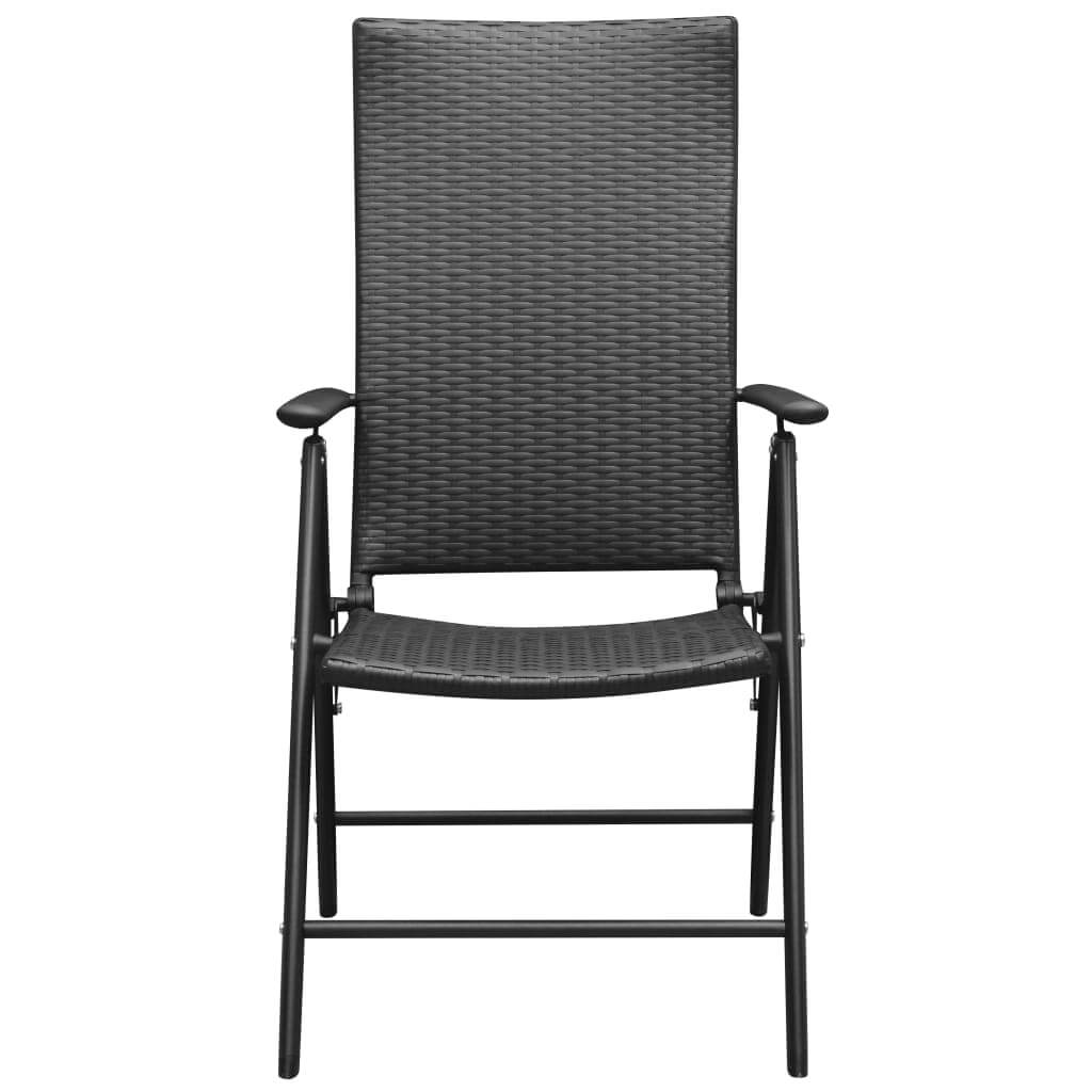 Stackable black garden chair with high back and PE rattan design, perfect for outdoor furniture in terraces or patios.