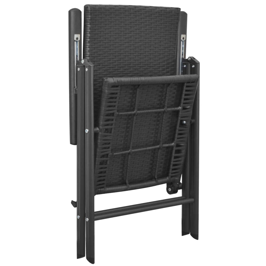 Stackable black garden chair set, made of durable PE rattan and aluminum, perfect for outdoor spaces and easy storage.