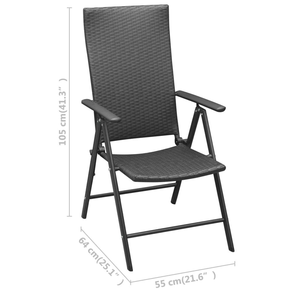 Stackable black garden chair made of PE rattan with aluminum frame, perfect for outdoor furniture and lounging.