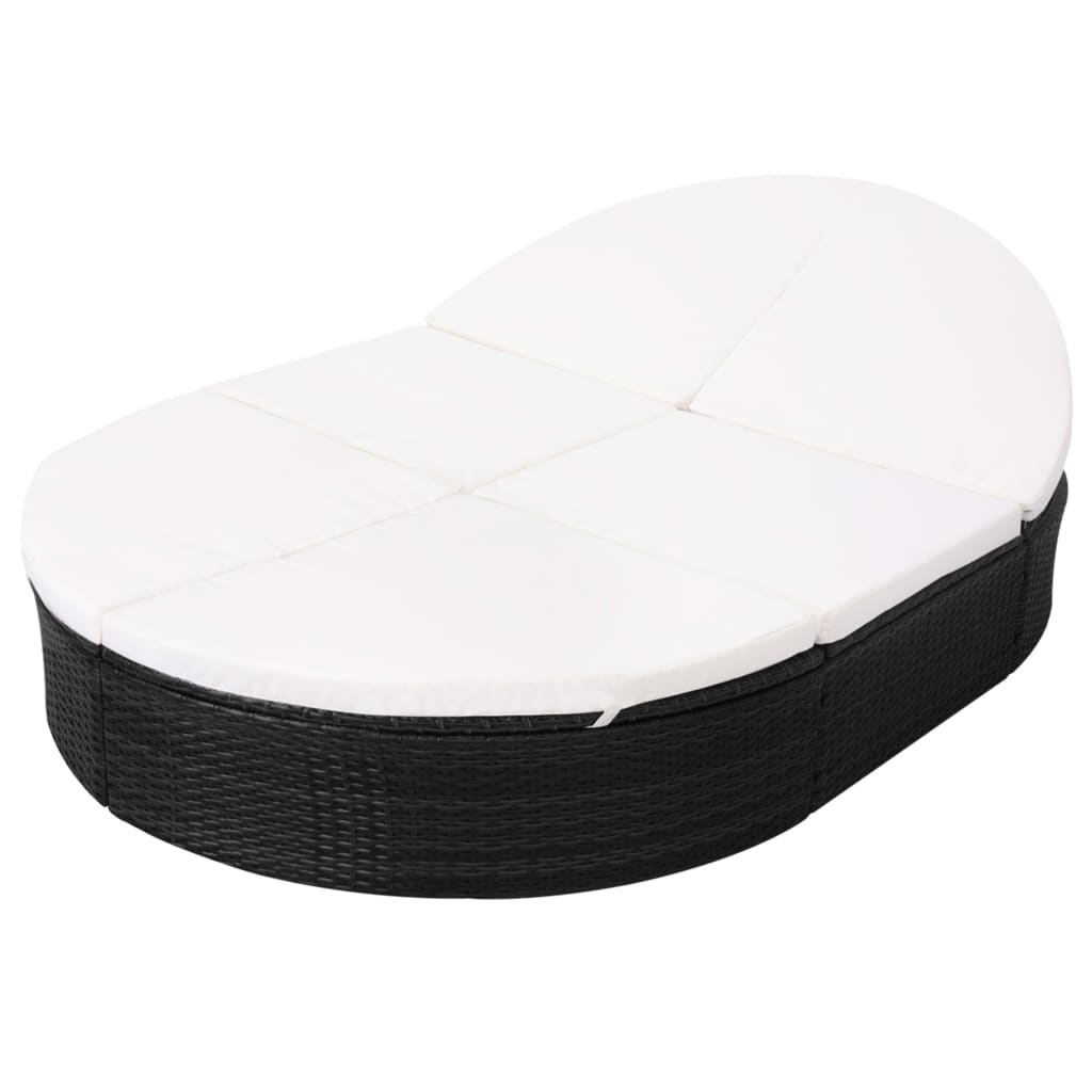 Outdoor Lounge Bed with Cushion Poly Rattan Black