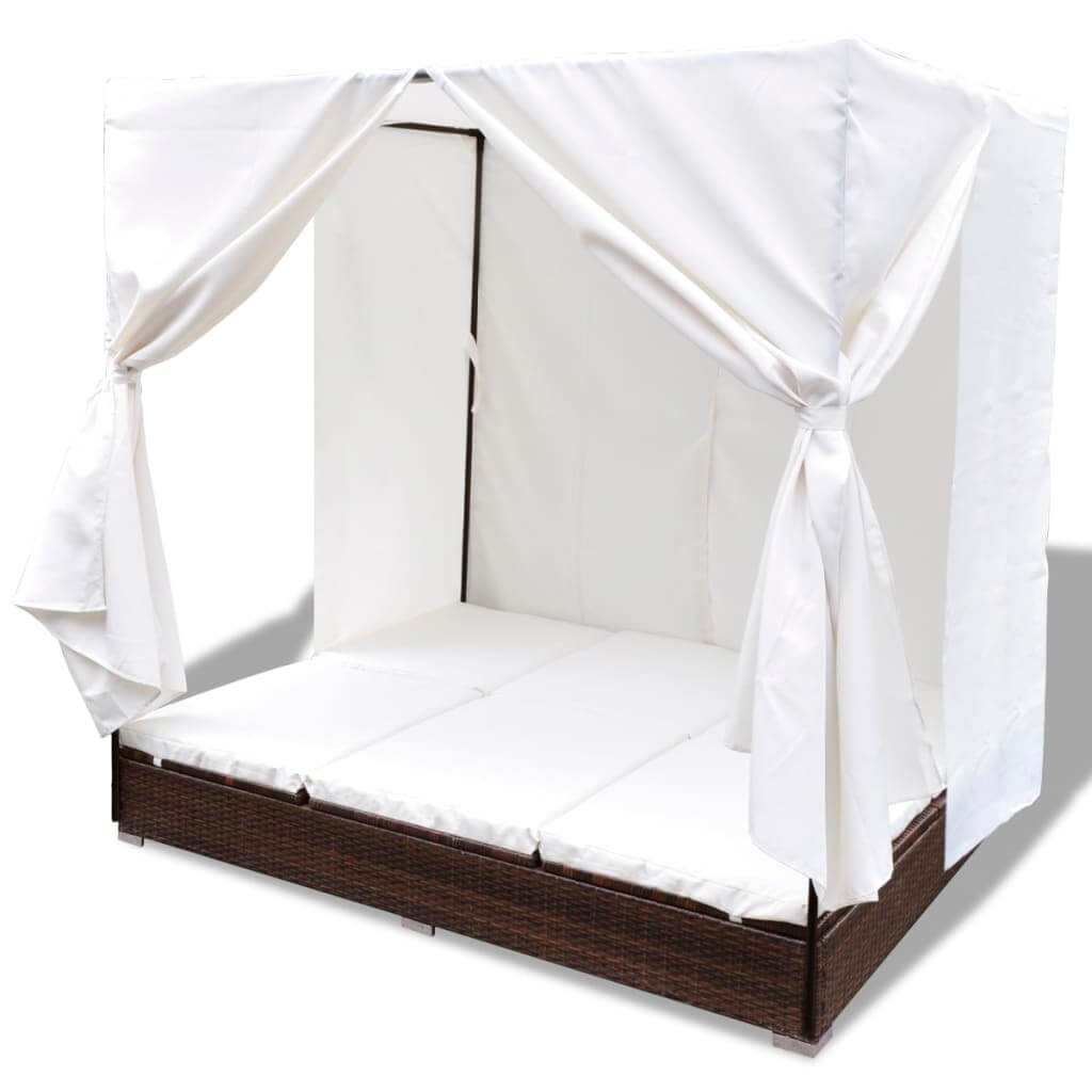 Outdoor Lounge Bed with Curtains Poly Rattan , Furniture -> Outdoor Furniture -> Outdoor Beds