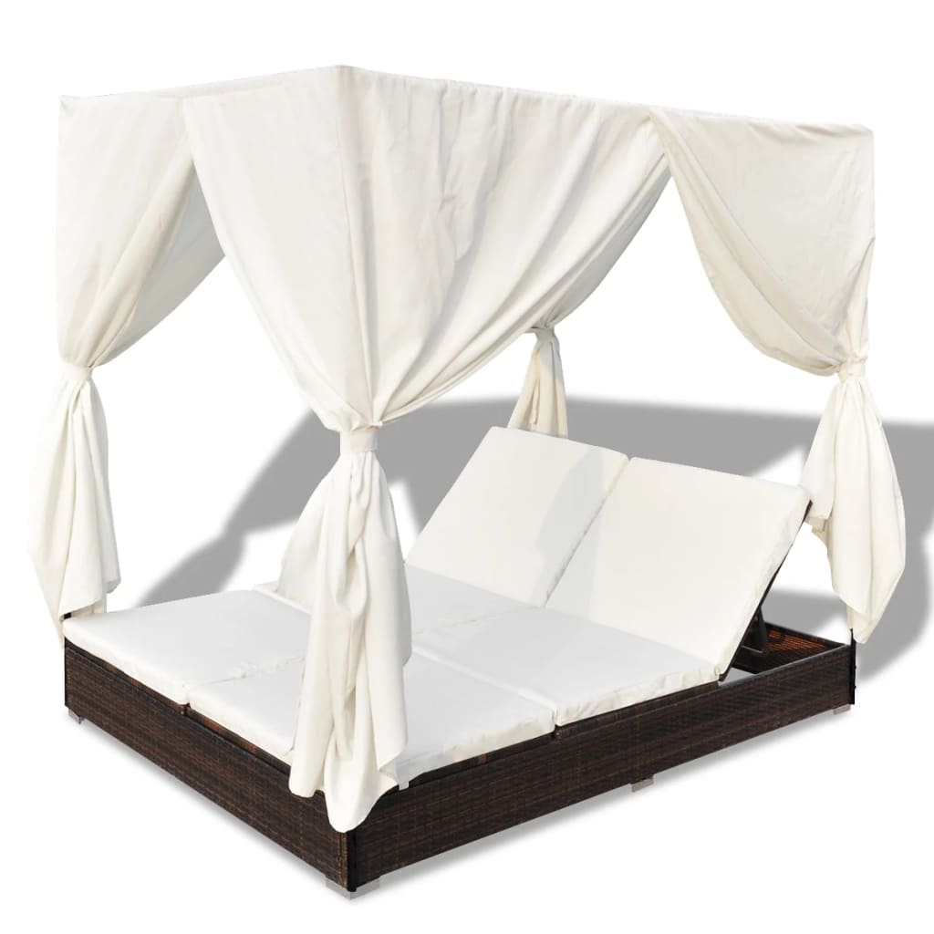 Outdoor Lounge Bed with Curtains Poly Rattan , Furniture -> Outdoor Furniture -> Outdoor Beds