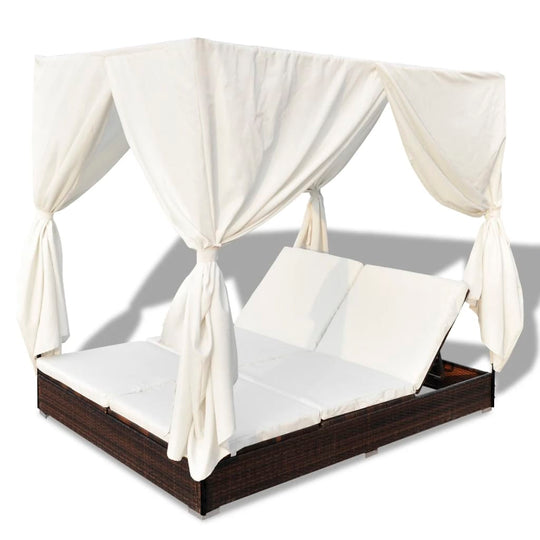 Outdoor Lounge Bed with Curtains Poly Rattan , Furniture -> Outdoor Furniture -> Outdoor Beds