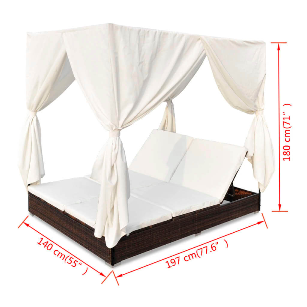 Outdoor Lounge Bed with Curtains Poly Rattan , Furniture -> Outdoor Furniture -> Outdoor Beds