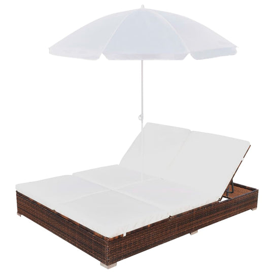 Outdoor Lounge Bed with Umbrella Poly Rattan , Furniture -> Outdoor Furniture -> Outdoor Beds , Durable,eligant,Furniture -,Home & Garden -,Modern Design,new-305021,Outdoor Beds,Outdoor Furniture -