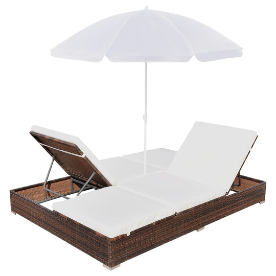 Outdoor Lounge Bed with Umbrella Poly Rattan , Furniture -> Outdoor Furniture -> Outdoor Beds , Durable,eligant,Furniture -,Home & Garden -,Modern Design,new-305021,Outdoor Beds,Outdoor Furniture -