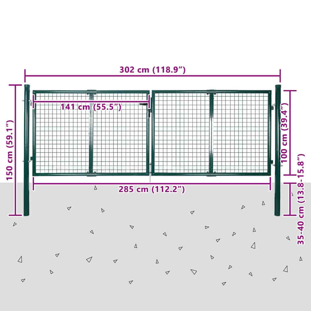Fence Gate Steel 300x100 cm