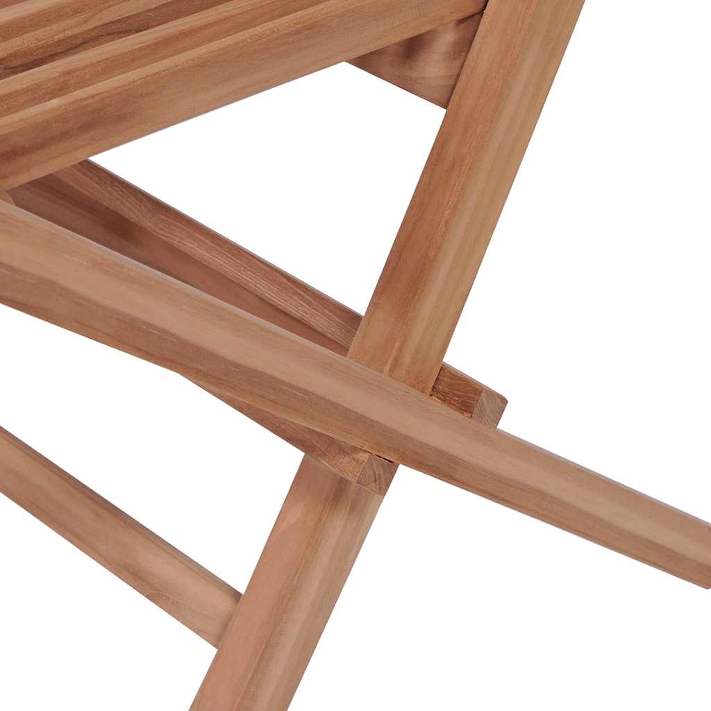 Close-up of the durable teak wood construction of a folding garden chair, showcasing its smooth finish and elegant design.