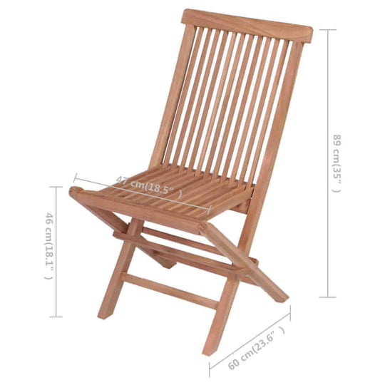 Folding garden chair dimensions 60 cm width, 89 cm height, made from durable teak wood, perfect for outdoor furniture.