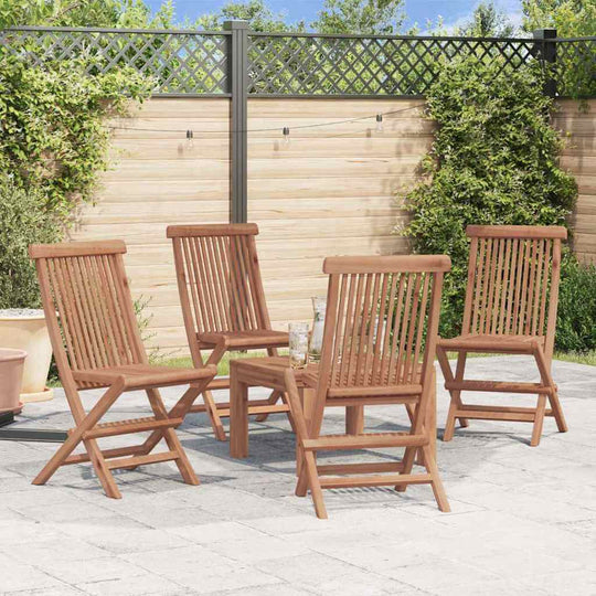 Folding garden chairs made of solid teak wood, perfect for outdoor settings, featuring a stylish and durable design.