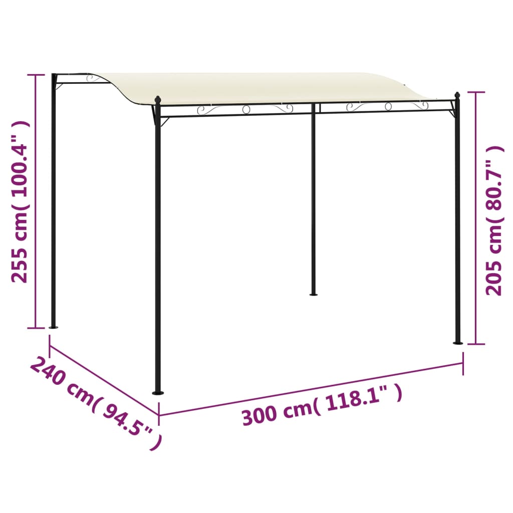 Cream white gazebo with steel frame dimensions of 300x240x255 cm, perfect for outdoor gatherings and sun protection.