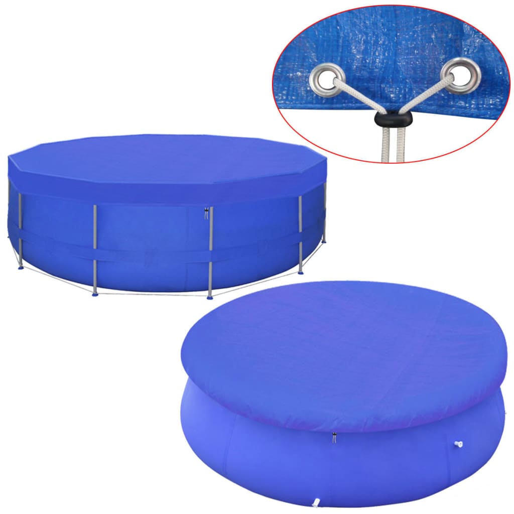 Round blue pool cover 540 cm, featuring drain holes and secure fastening for optimal protection against debris.