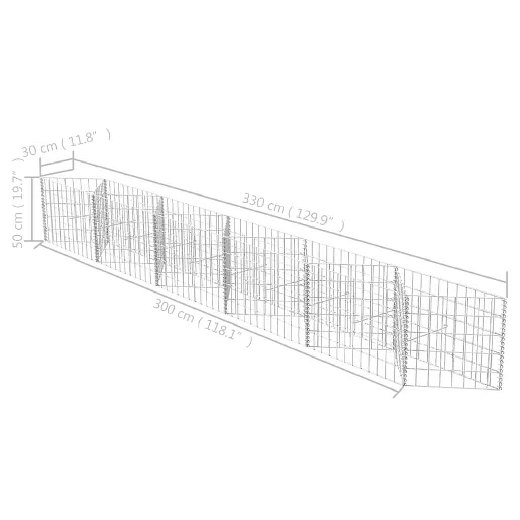 Gabion Basket Galvanised Steel 300x30x50 cm showing dimensions and design for landscape use.