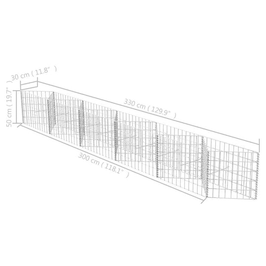 Gabion Basket Galvanised Steel 300x30x50 cm showing dimensions and design for landscape use.