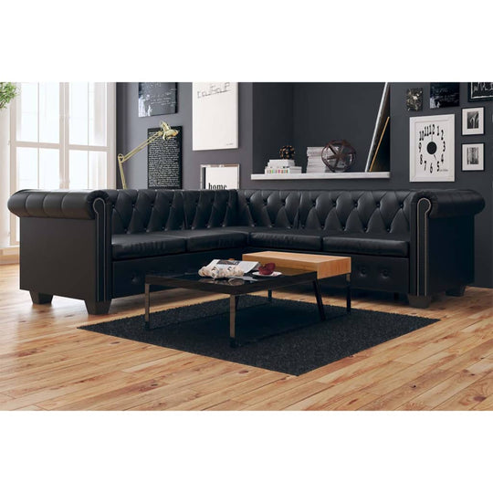 Chesterfield Corner Sofa 5-Seater Artificial Leather , Furniture -> Sofas , black,brown,Comfortable,eligant,Furniture -,Leather,Modern Design,new-305021,Sofas