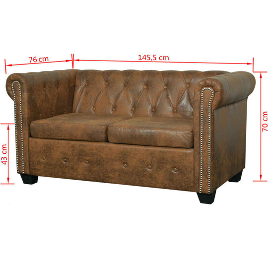 Chesterfield Sofa 2-Seater Artificial Leather , Furniture -> Sofas , brown,Comfortable,Durable,eligant,Furniture -,Leather,Modern Design,new-305021,Sofas