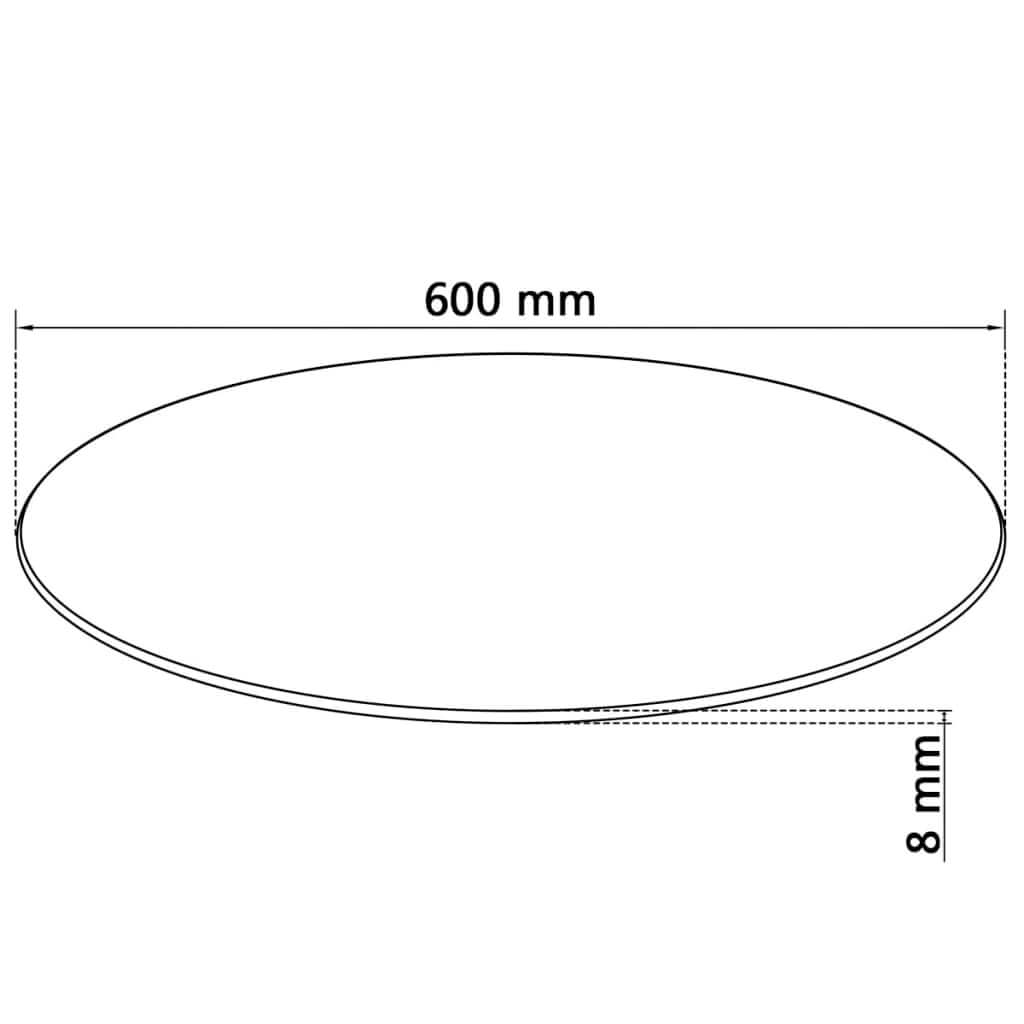 Table Top Tempered Glass Round 600 mm dimensions illustration, showcasing a sleek round design.