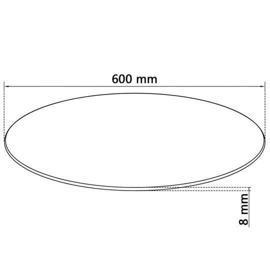 Table Top Tempered Glass Round 600 mm dimensions illustration, showcasing a sleek round design.
