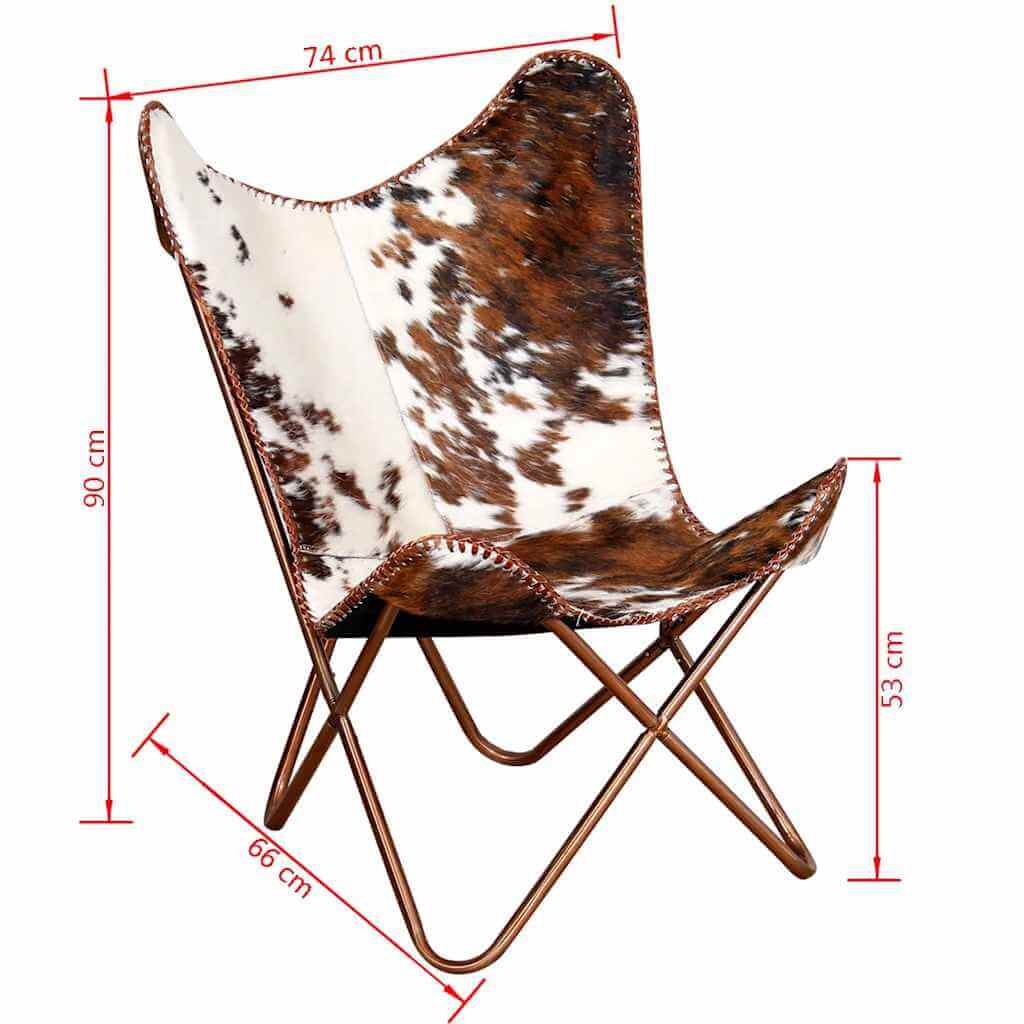 VidaXL Butterfly Chair Brown and White Real Cowhide Leather