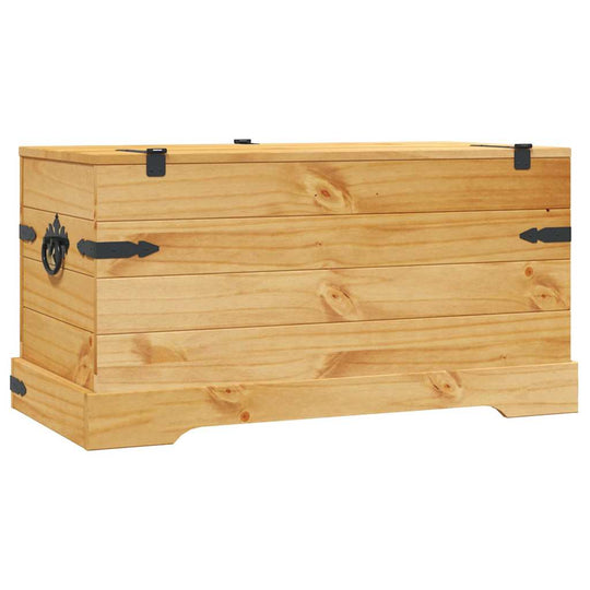 Rustic Mexican pine storage chest with metal accents, perfect for blankets and accessories, 91x49.5x47 cm.