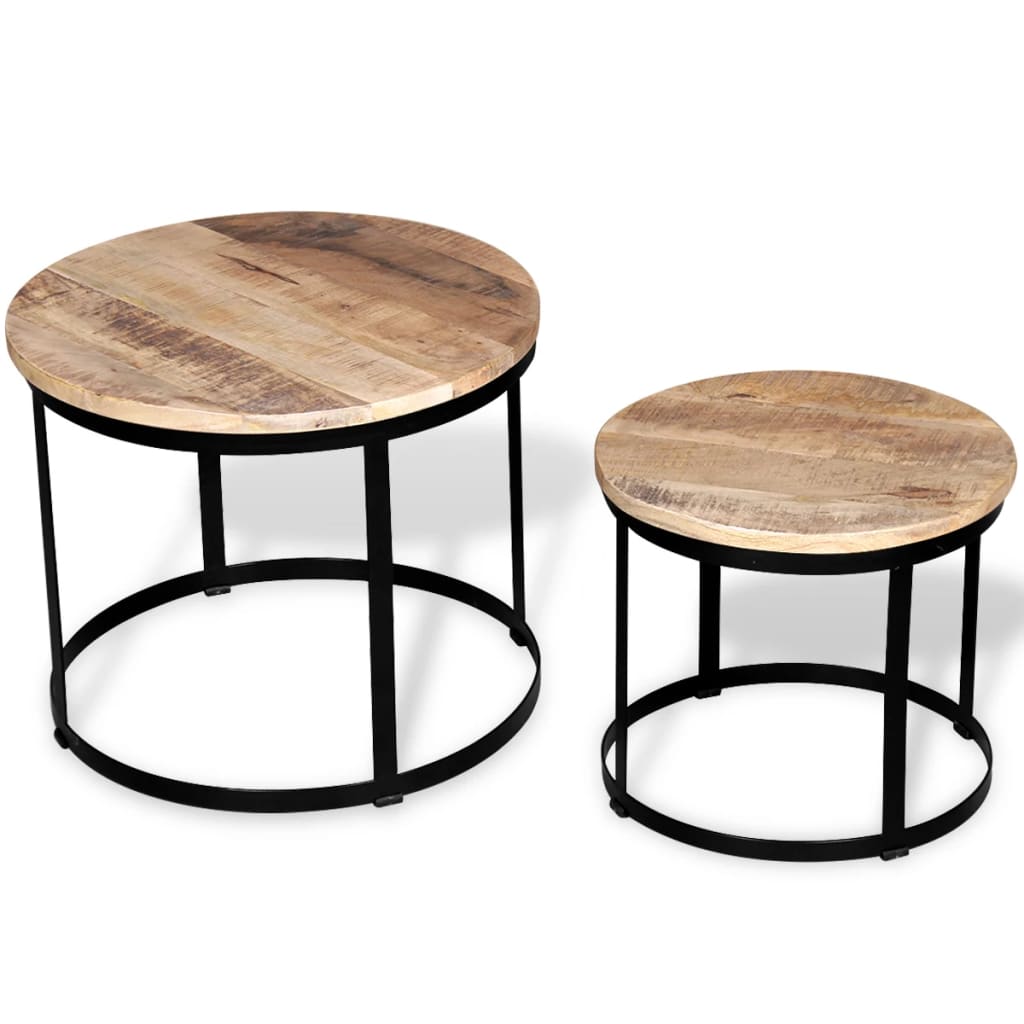 Two Piece Coffee Table Set Rough Mango Wood Round 40 cm/50 cm Furniture -> Tables -> Accent Tables -> Coffee Tables