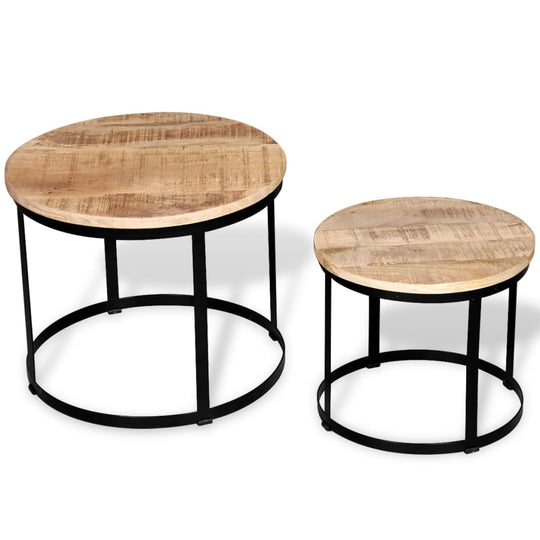 Two Piece Coffee Table Set Rough Mango Wood Round 40 cm/50 cm Furniture -> Tables -> Accent Tables -> Coffee Tables