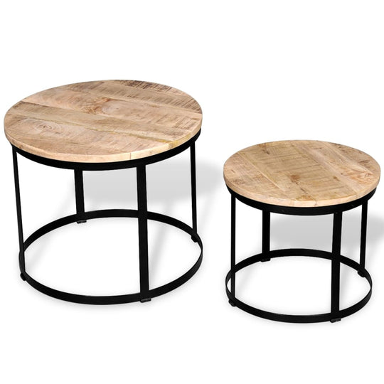 Two Piece Coffee Table Set Rough Mango Wood Round 40 cm/50 cm Furniture -> Tables -> Accent Tables -> Coffee Tables