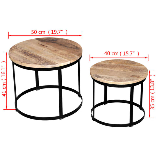 Two Piece Coffee Table Set Rough Mango Wood Round 40 cm/50 cm Furniture -> Tables -> Accent Tables -> Coffee Tables