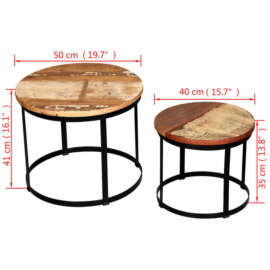 Two Piece Coffee Table Set Solid Reclaimed Wood Round 40cm/50cm