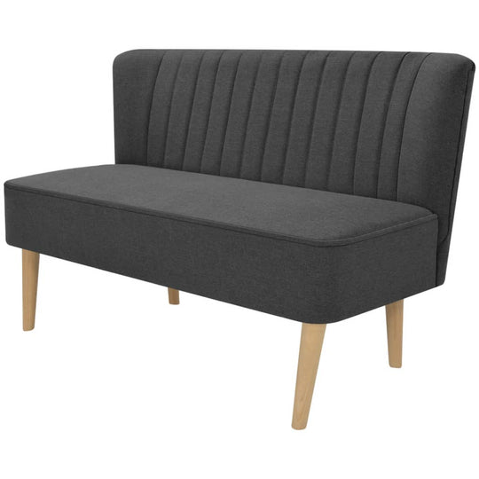 Dark grey 2-seater sofa with modern design, upholstered fabric, and wooden legs, ideal for lounge and home decor.