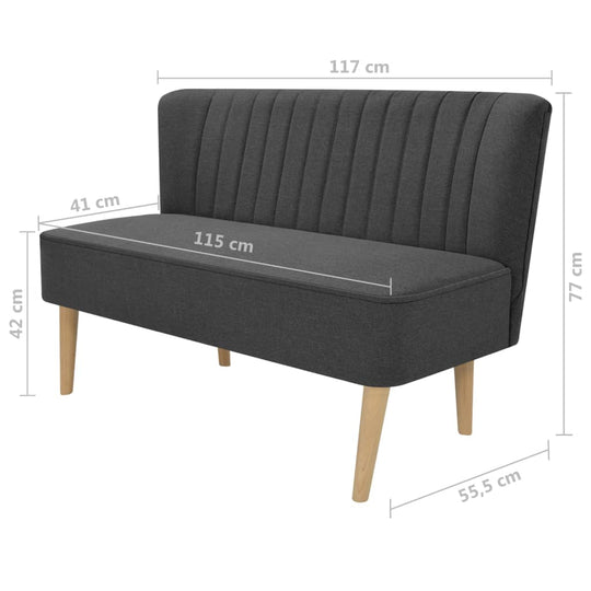 Dark grey 2-seater sofa dimensions 117x55.5x77 cm, modern design with padded seat for comfort, perfect for lounge or outdoor settings.