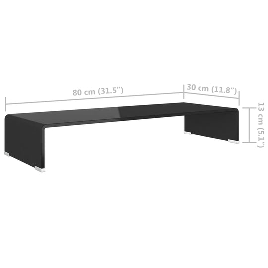 TV Stand/Monitor Riser Glass Black 80x30x13 cm