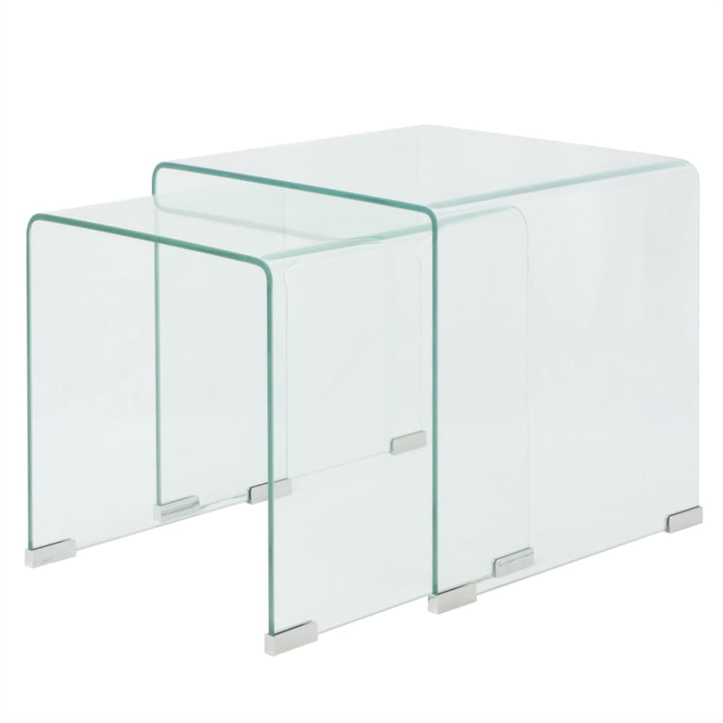 Two Piece Nesting Table Set Tempered Glass Clear , Furniture -> Tables -> Accent Tables -> Coffee Tables , Accent Tables -,Coffee Tables,eligant,Furniture -,glass,Modern Design,Modern Nesting tables,Nesting Coffee Table,new-305021,Tables -