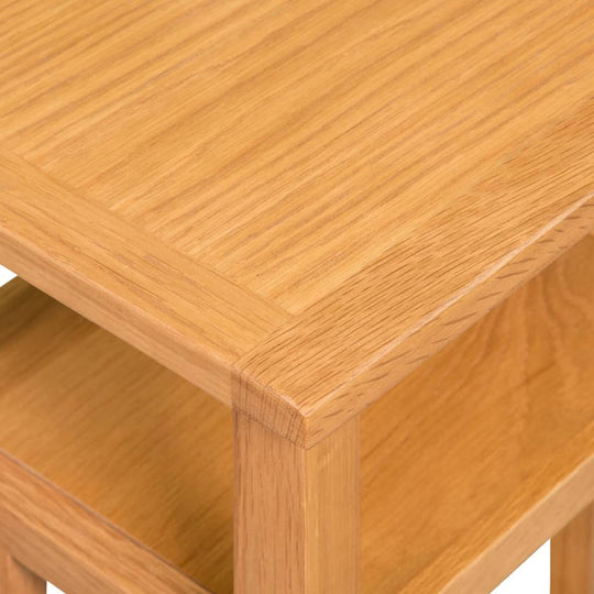 Solid oak wood end table with a magazine shelf, showcasing a durable and modern design for living room or bedroom.