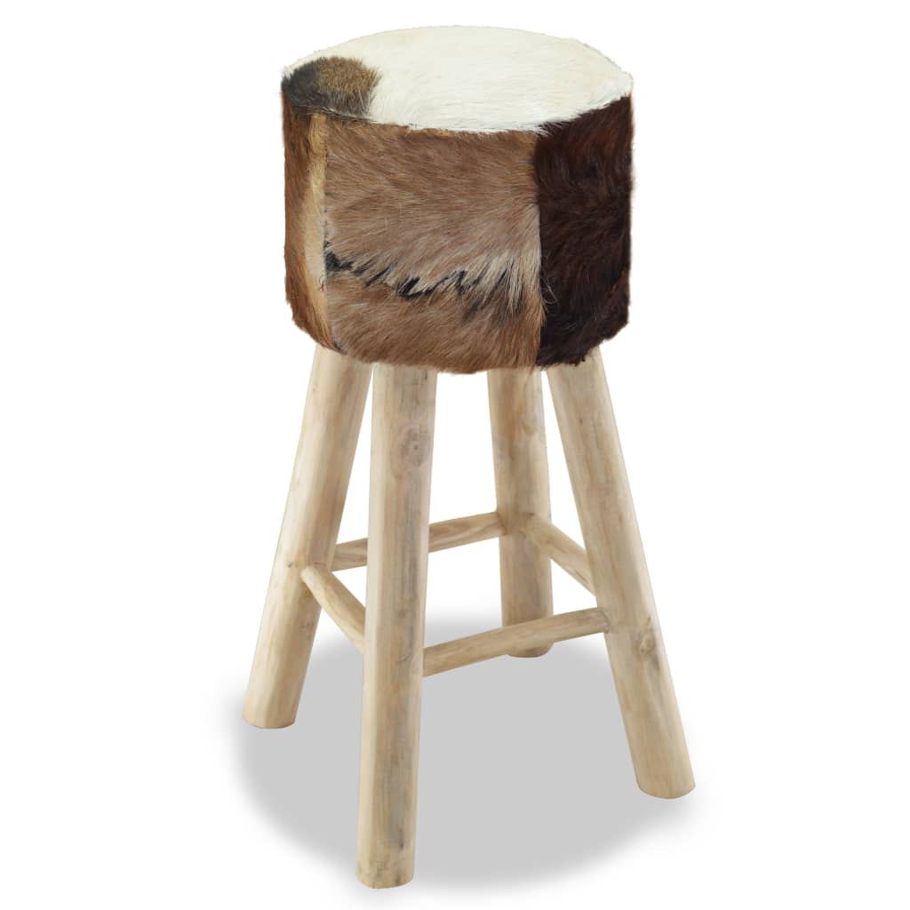 Bar Stool Real Leather and Solid Teak Wood