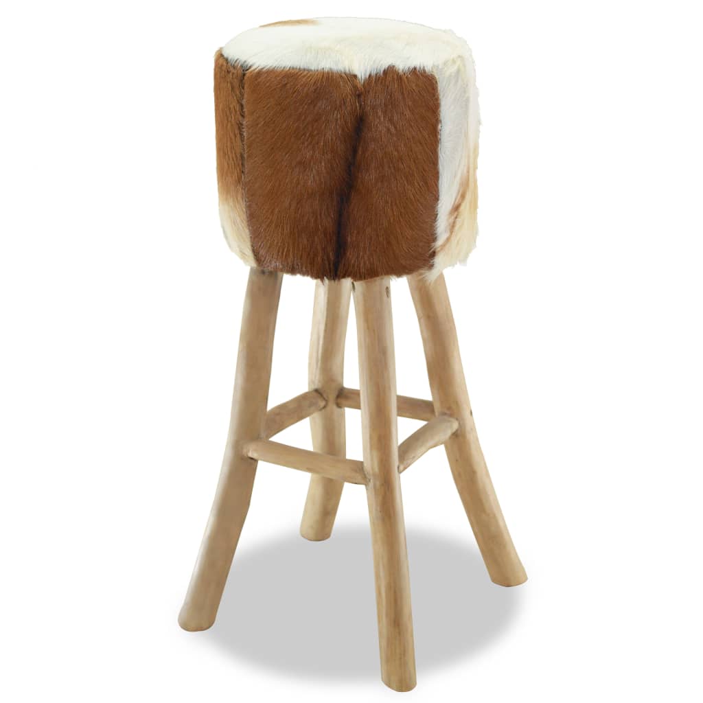 Bar Stool Real Leather and Solid Teak Wood